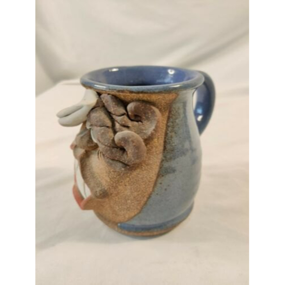 VTG Silly Ugly Face 3D Mug Signed KIM Big Teeth Red Lip Stoneware Art Pottery - Picture 2 of 6